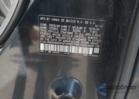 2015 Honda Fit Lx from USA, damaged, VIN 3HGGK5H54FM743452